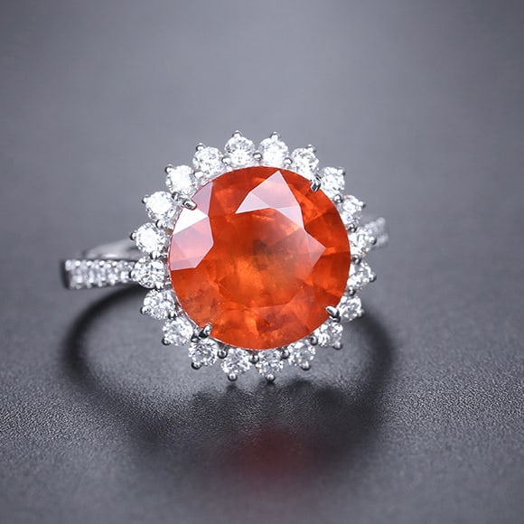 14k Gold 6.10 Ctw Natural Spessartine & Diamond Ring - 2
