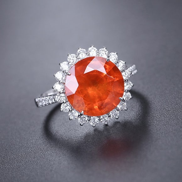 14k Gold 6.10 Ctw Natural Spessartine & Diamond Ring - 4