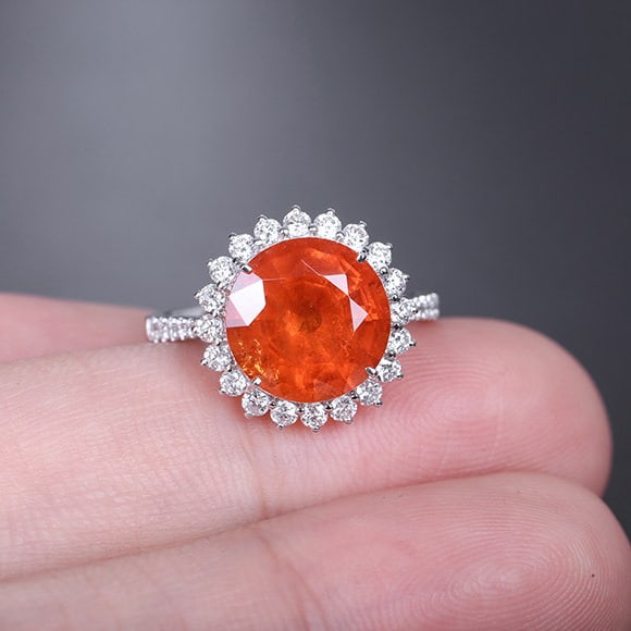 14k Gold 6.10 Ctw Natural Spessartine & Diamond Ring - 6