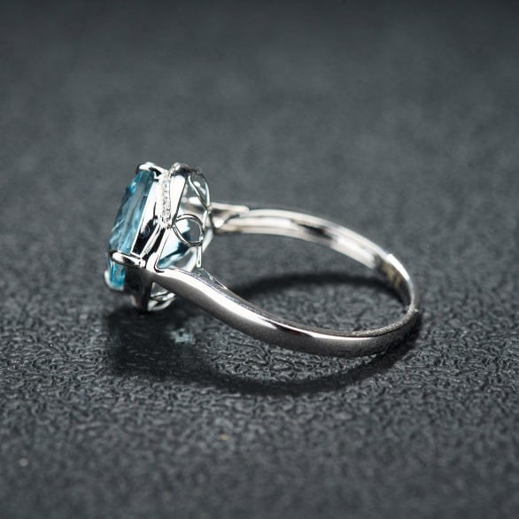 14k Gold 3.38 Ct Natural Aquamarine & Diamond Ring - 6