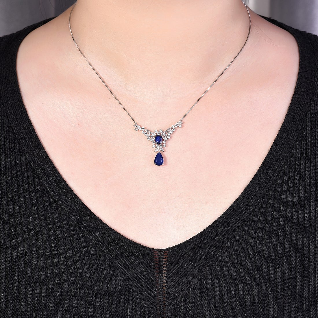 14k Gold 3.77 Ctw Natural Sapphire & Sapphire Necklace - 4