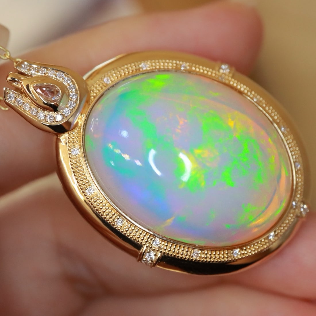 14k Gold 26.23 Ctw Natural Opal & Diamond Pendant( Without Chain ) - 4