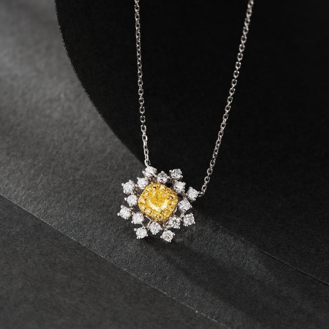 14k Gold 0.53 Ctw Natural Yellow Diamond & Diamond Necklace: Ref:231184242 // gold content:14k gold // main gemstone:yellow diamond // shape:cushion // carat weight:0. 20ct // color:yellow // treatment:natural // // adjacent gemstone 2 : diamond // shape:round