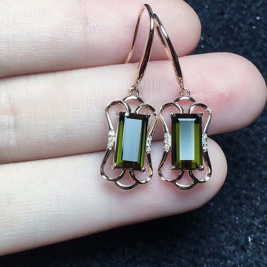 14k Gold 2.92 Ct Natural Tourmaline & Diamond Earrings - 3
