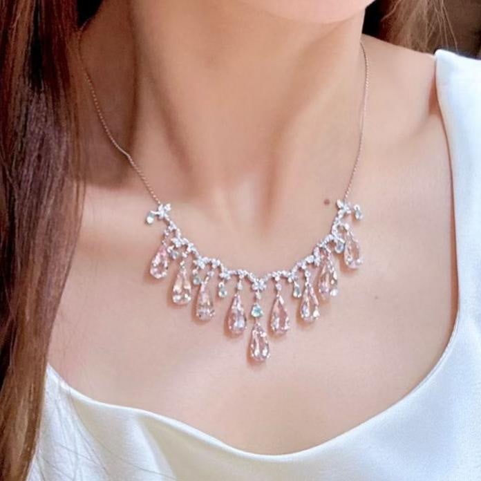 14k Gold 21.48 Ctw Natural Morganite & Paraiba Tourmaline Necklace - 4