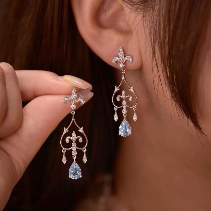 14k Gold 2.35 Ctw Natural Aquamarine & Diamond Earrings - 7