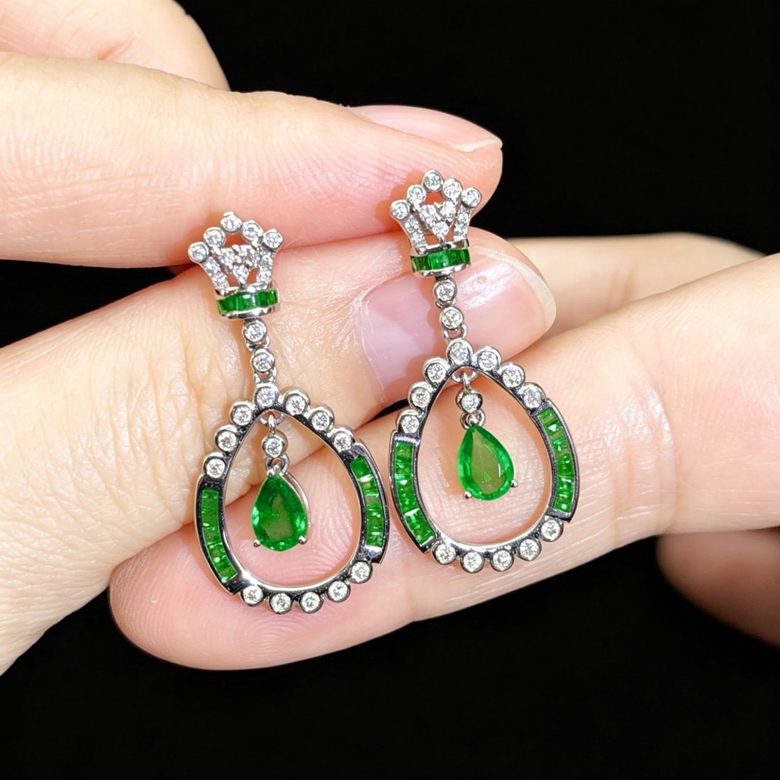 14k Gold 1.65 Ctw Natural Emerald & Emerald Earrings - 2