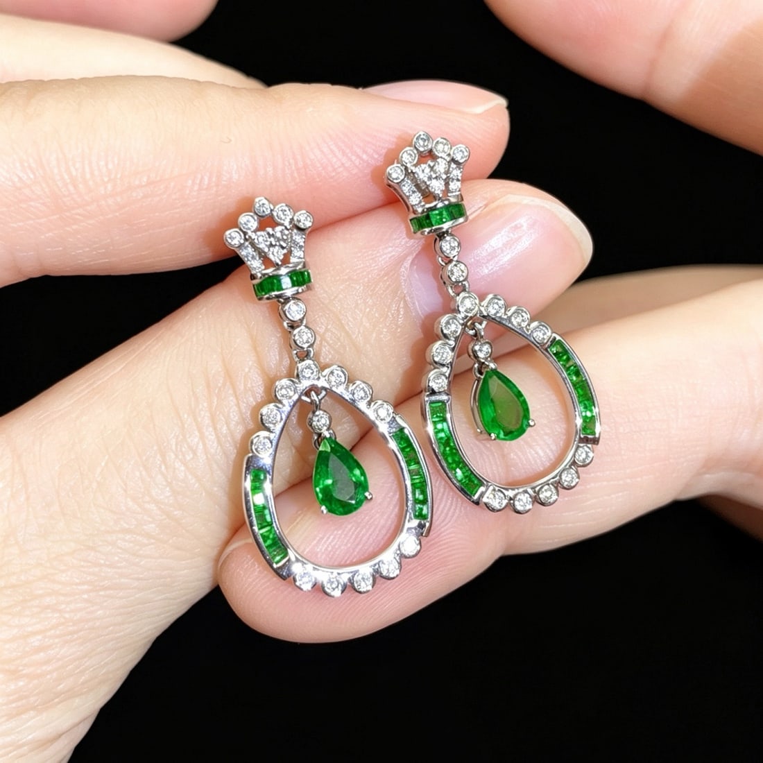 14k Gold 1.65 Ctw Natural Emerald & Emerald Earrings - 4
