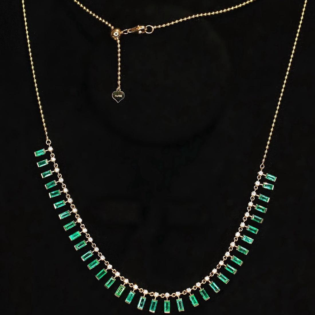 14k Gold 2.61 Ctw Natural Emerald & Diamond Necklace - 2