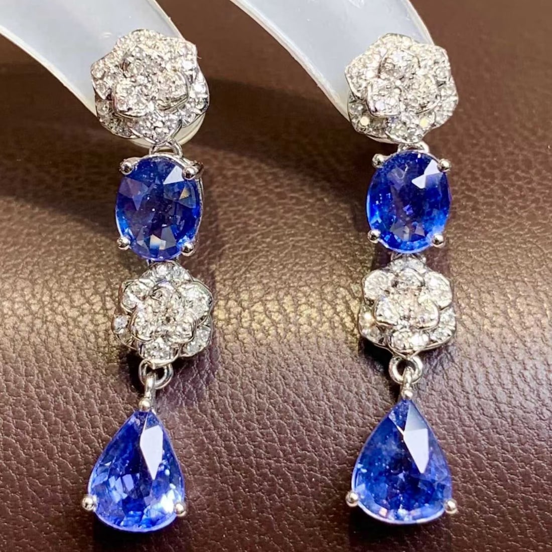 14k Gold 3.5 Ct Natural Sapphire & Diamond Earrings - 3