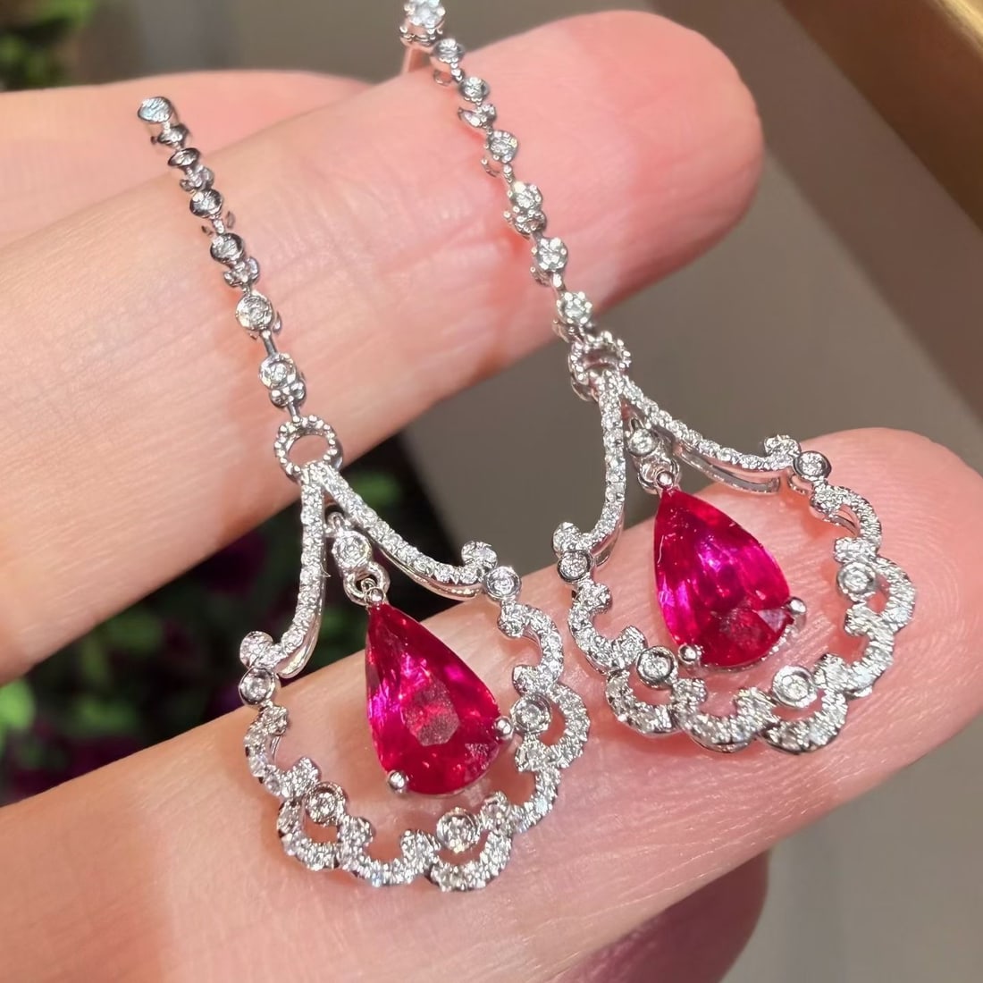 14k Gold 1.87 Ctw Natural Ruby & Diamond Earrings - 3