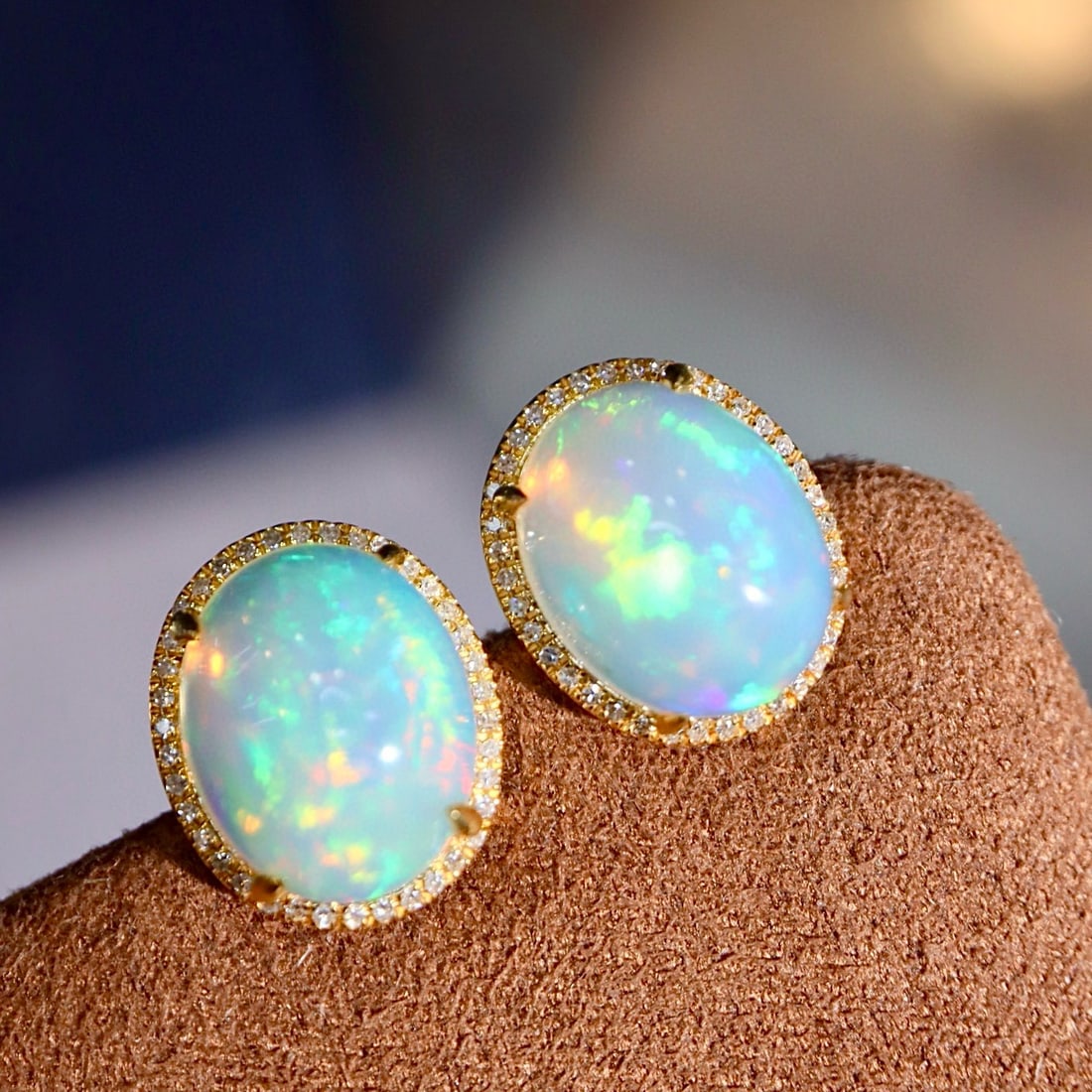 14k Gold 5.03 Ctw Natural Opal & Diamond Earrings - 7