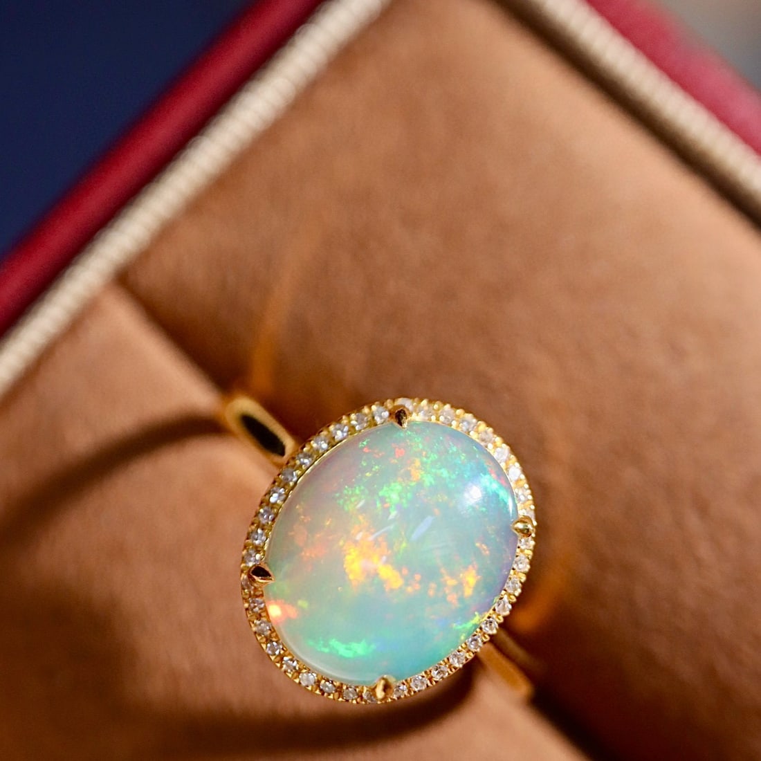 14k Gold 2.21 Ctw Natural Opal & Diamond Ring - 6