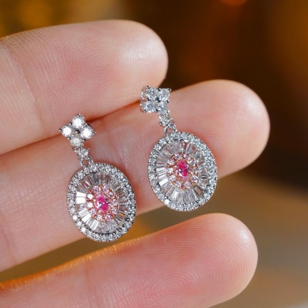 14k Gold 1.00 Ctw Natural Pink Diamond & Diamond Earrings: Ref:231184278 // gold content:14k gold // main gemstone:pink diamond // shape:oval // carat weight:0. 16ct // color:pink // treatment:natural // // adjacent gemstone 2 : diamond // shape:multiple // c