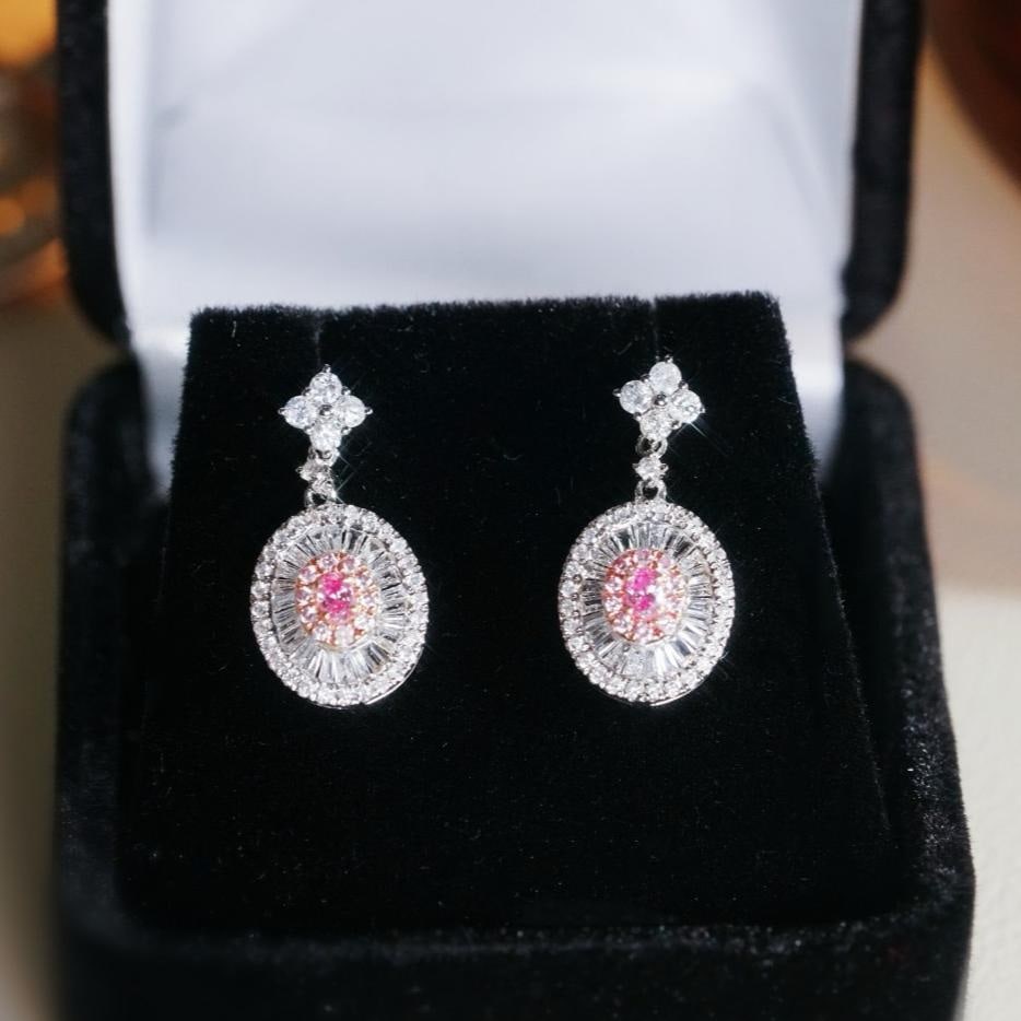 14k Gold 1.00 Ctw Natural Pink Diamond & Diamond Earrings - 8