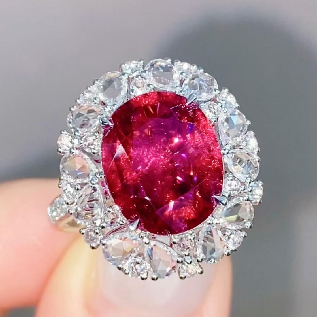 14k Gold 3.52 Ct Natural Tourmaline & Diamond & Sapphire Ring: Ref:231184294 // gold content:14k gold // ring size:7. 25us // // main gemstone:tourmaline // shape:oval // carat weight:3. 52ct // color:red // treatment:natural // // adjacent gemstone 2 : diamond