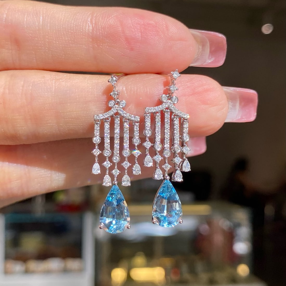 14k Gold 3.41 Ctw Natural Aquamarine & Diamond Earrings - 2