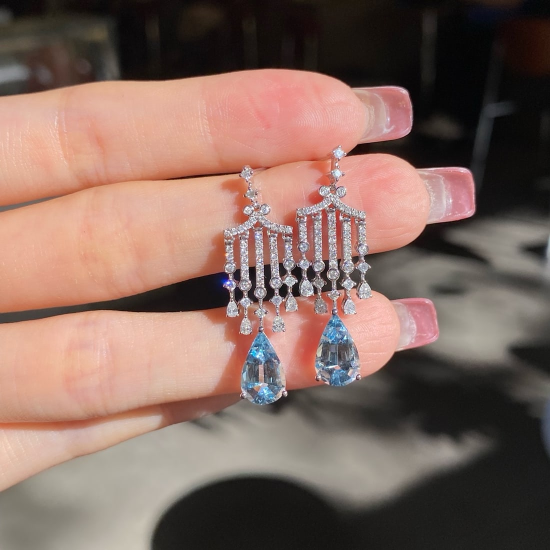 14k Gold 3.41 Ctw Natural Aquamarine & Diamond Earrings - 3