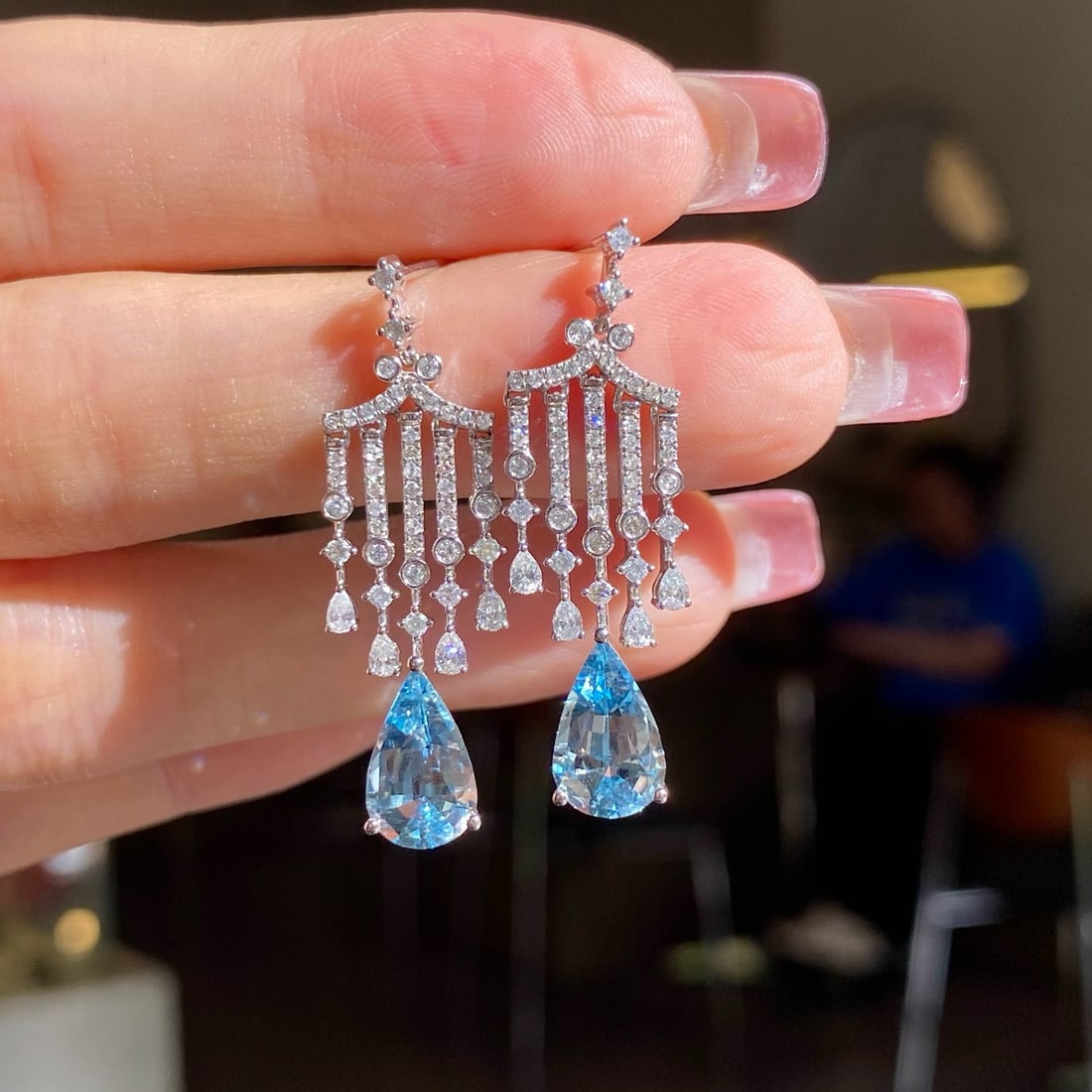 14k Gold 3.41 Ctw Natural Aquamarine & Diamond Earrings - 4