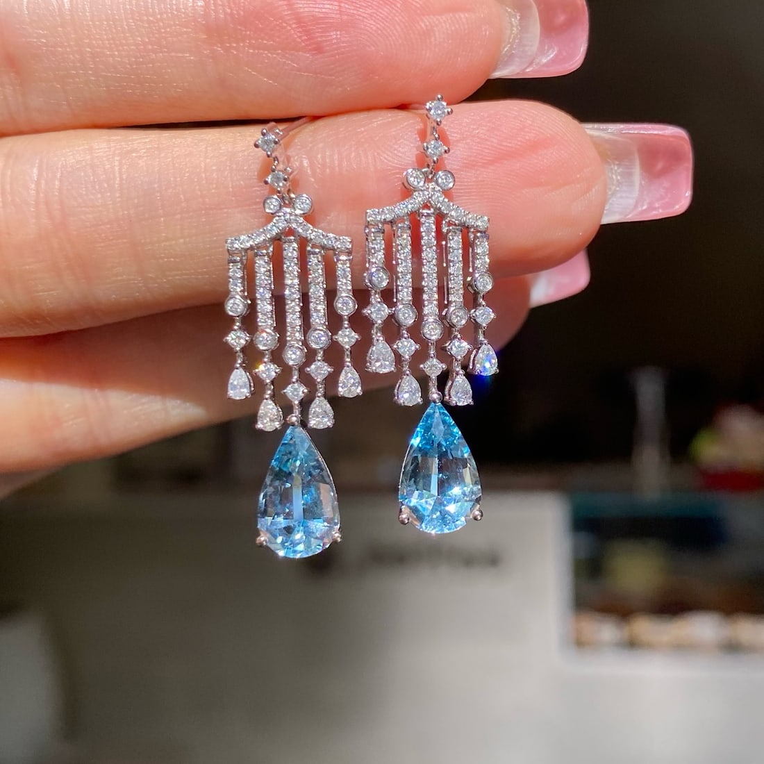 14k Gold 3.41 Ctw Natural Aquamarine & Diamond Earrings - 5
