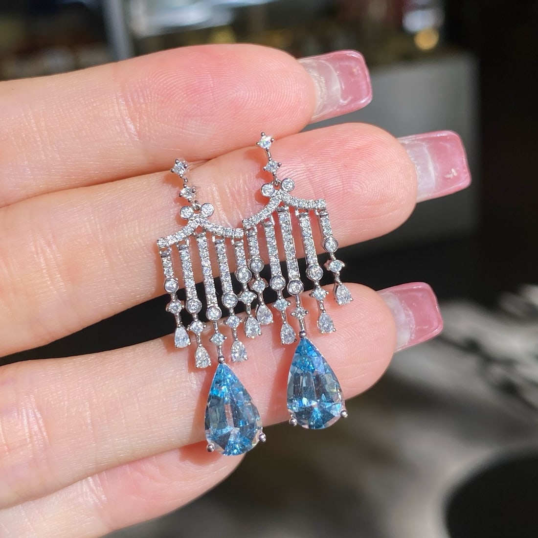 14k Gold 3.41 Ctw Natural Aquamarine & Diamond Earrings - 8