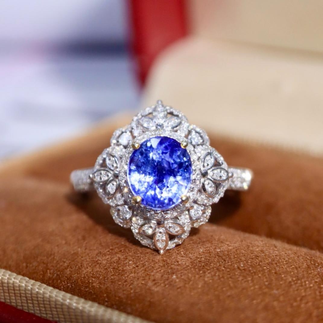 14k Gold 2.39 Ctw Natural Sapphire & Diamond Ring: Ref:231184307 // gold content:14k gold // ring size:7. 25us // // main gemstone:sapphire // shape:oval // carat weight:2. 0ct // color:blue // treatment:natural // // adjacent gemstone 2 : diamond //