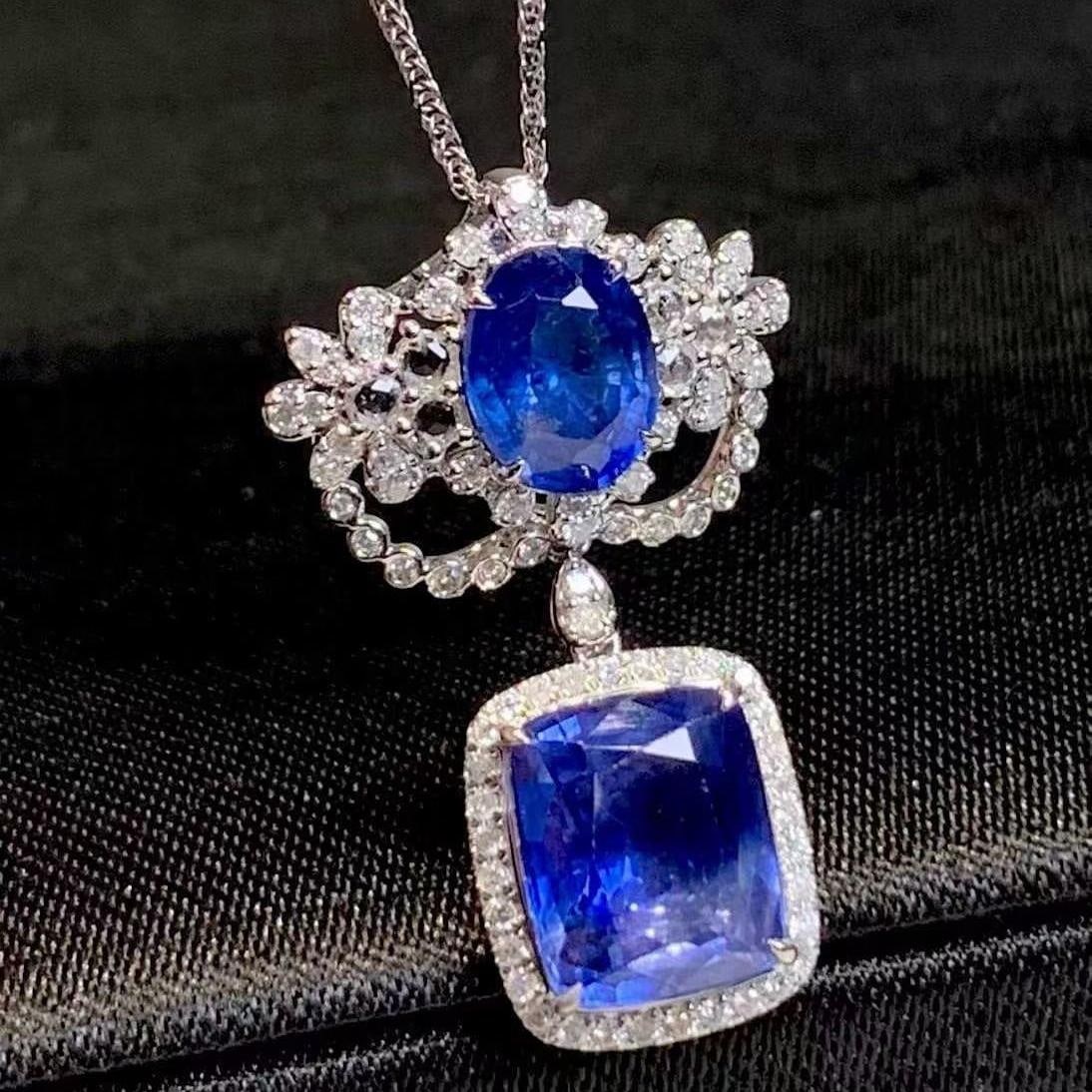 14k Gold 5.01 Ct Natural Sapphire & Diamond Pendant( Without Chain ): Ref:231184309 // gold content:14k gold // main gemstone:sapphire // shape:multiple // carat weight:5. 01ct // color:blue // treatment:natural // // adjacent gemstone 2 : diamond // shape:round //