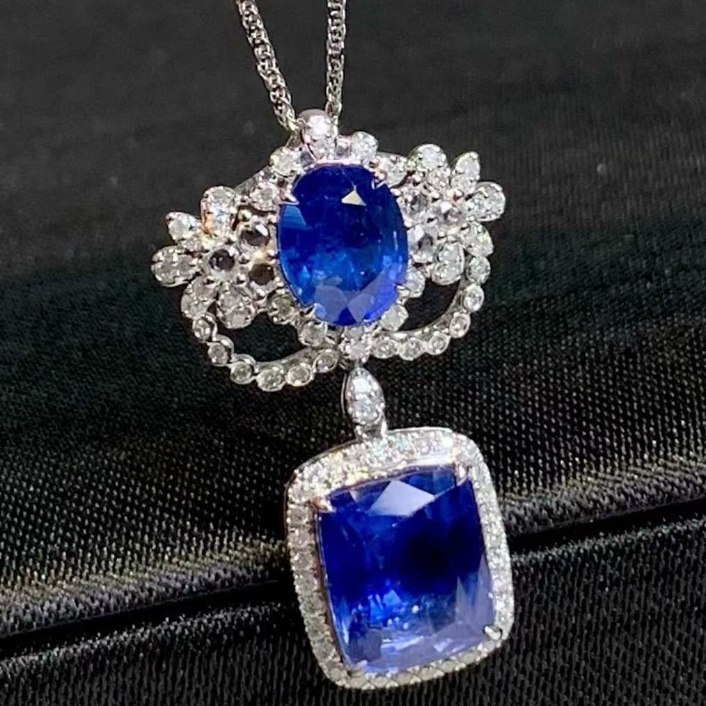 14k Gold 5.01 Ct Natural Sapphire & Diamond Pendant( Without Chain ) - 3