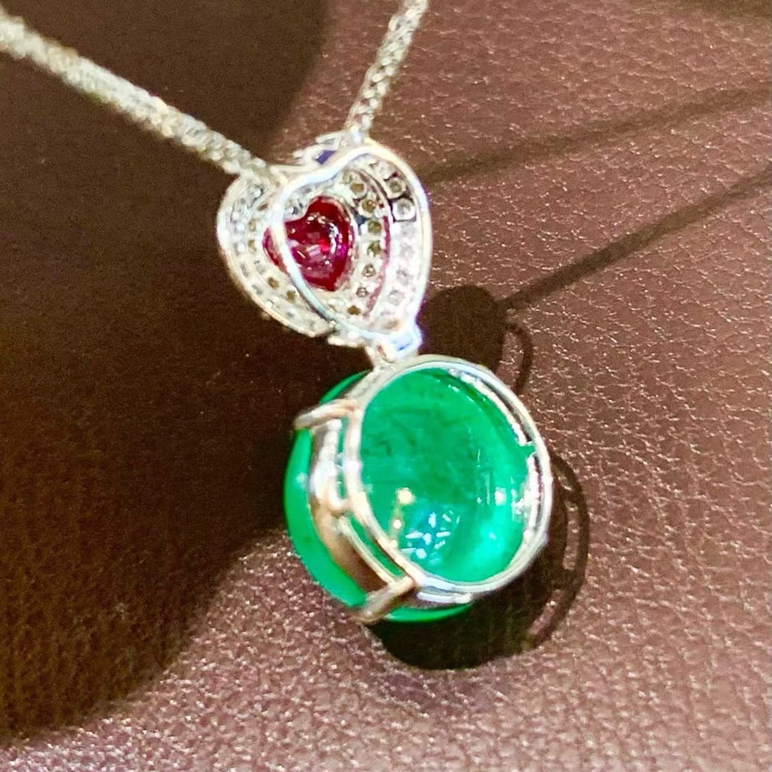 14k Gold 4.2 Ct Natural Emerald & Diamond & Ruby Pendant( Without Chain ) - 2