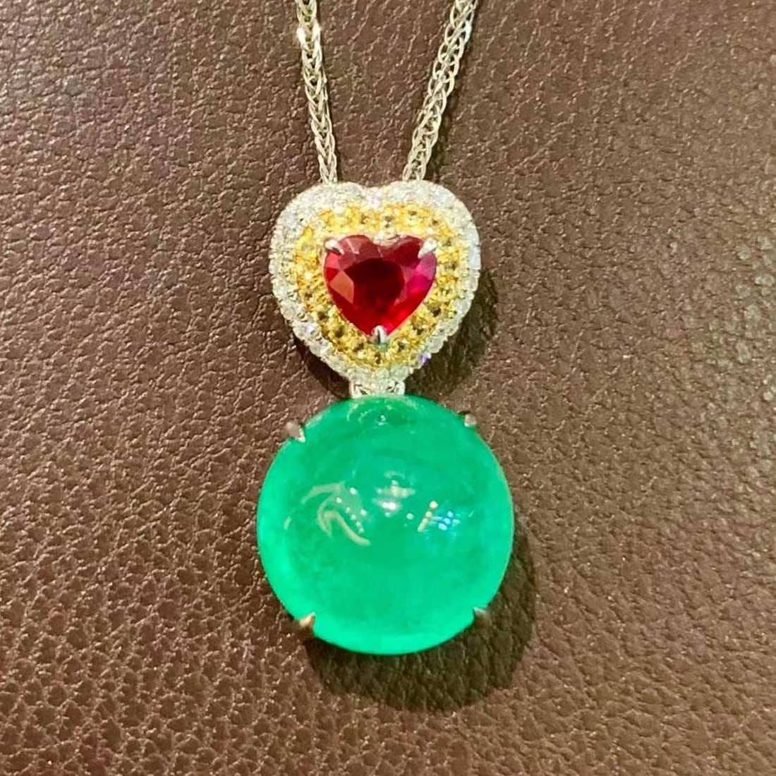 14k Gold 4.2 Ct Natural Emerald & Diamond & Ruby Pendant( Without Chain ) - 3