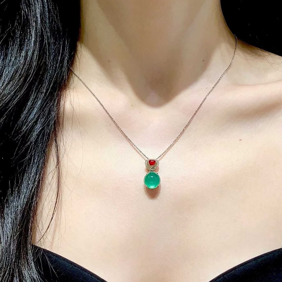 14k Gold 4.2 Ct Natural Emerald & Diamond & Ruby Pendant( Without Chain ) - 5