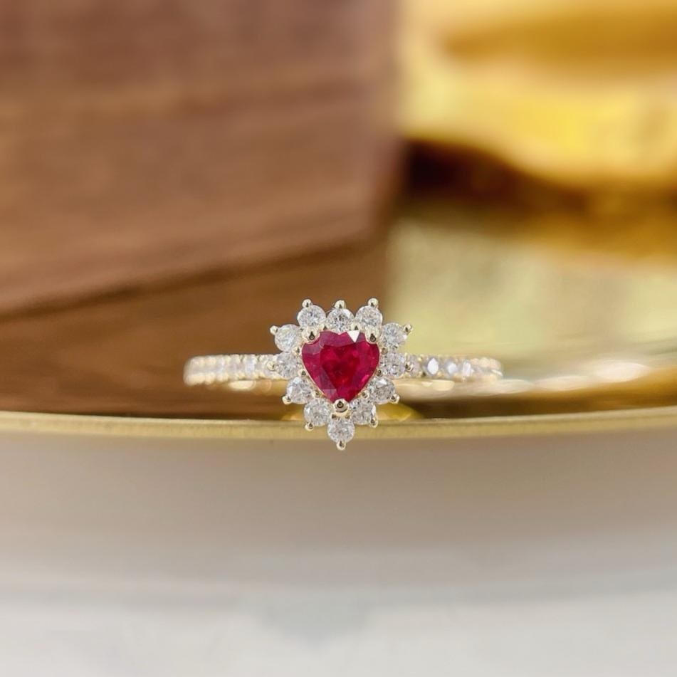 14k Gold 0.46 Ctw Natural Ruby & Diamond Ring: Ref:231184315 // gold content:14k gold // ring size:7. 25us // // main gemstone:ruby // shape:heart // carat weight:0. 21ct // color:red // treatment:natural // // adjacent gemstone 2 : diamond //