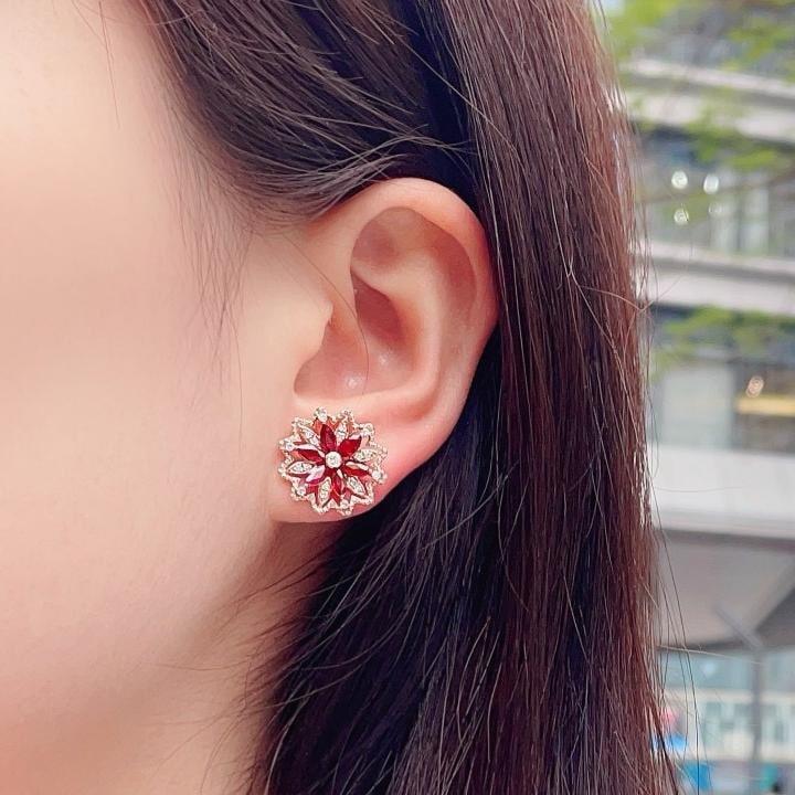 14k Gold 2.40 Ctw Natural Ruby & Diamond Earrings - 2