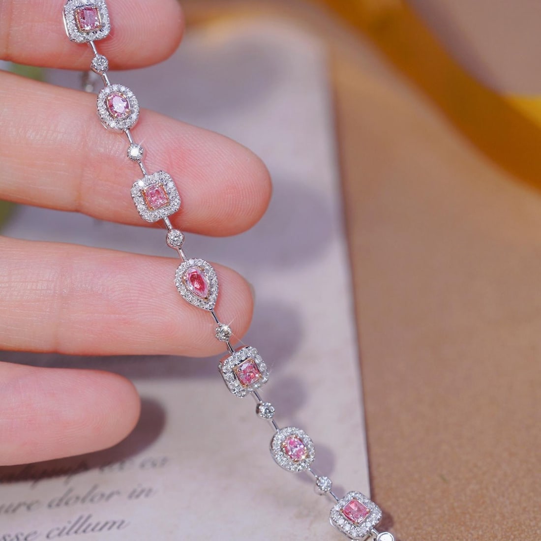 14k Gold 1.35 Ctw Natural Pink Diamond & Diamond Bracelet: Ref:231184323 // gold content:14k gold // main gemstone:pink diamond // shape:multiple // carat weight:0. 80ct // color:pink // treatment:natural // // adjacent gemstone 2 : diamond // shape:round //