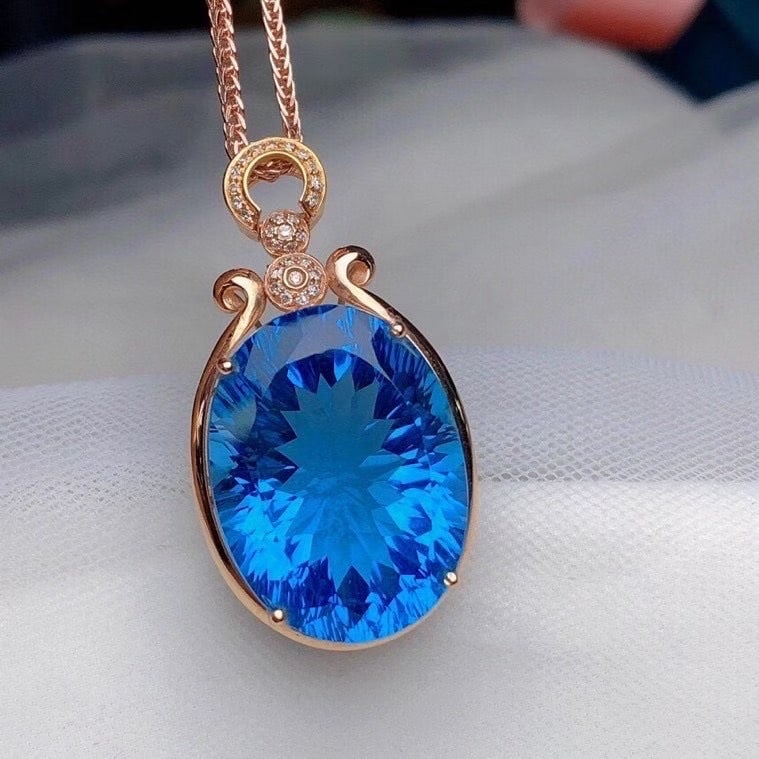 14k Gold 22.5 Ct Natural Topaz & Diamond Pendant( Without Chain ) - 2