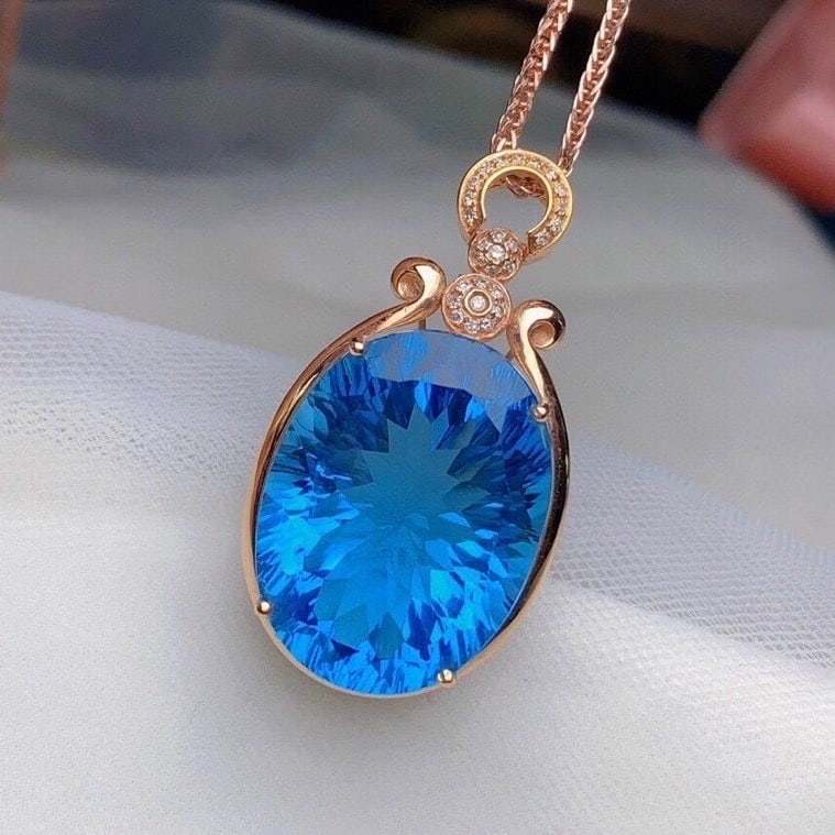 14k Gold 22.5 Ct Natural Topaz & Diamond Pendant( Without Chain ) - 3