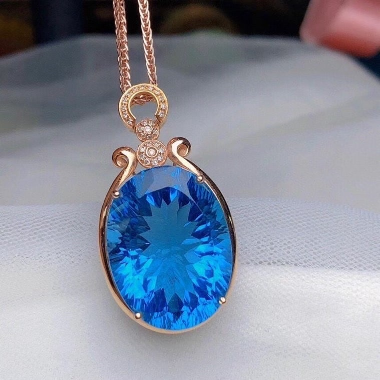 14k Gold 22.5 Ct Natural Topaz & Diamond Pendant( Without Chain ) - 4
