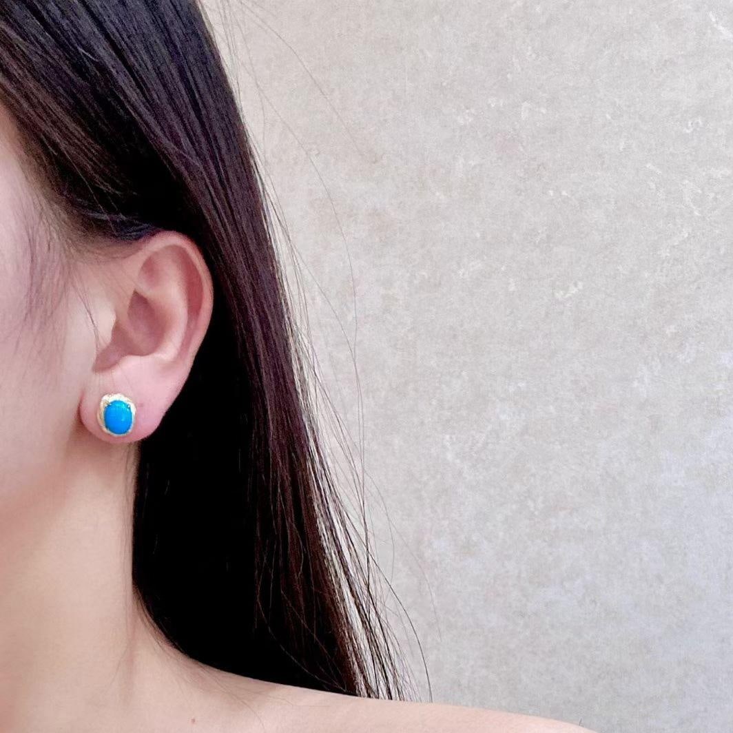 14k Gold 3.59 Ctw Natural Blue Turquoise & Diamond Earrings - 4