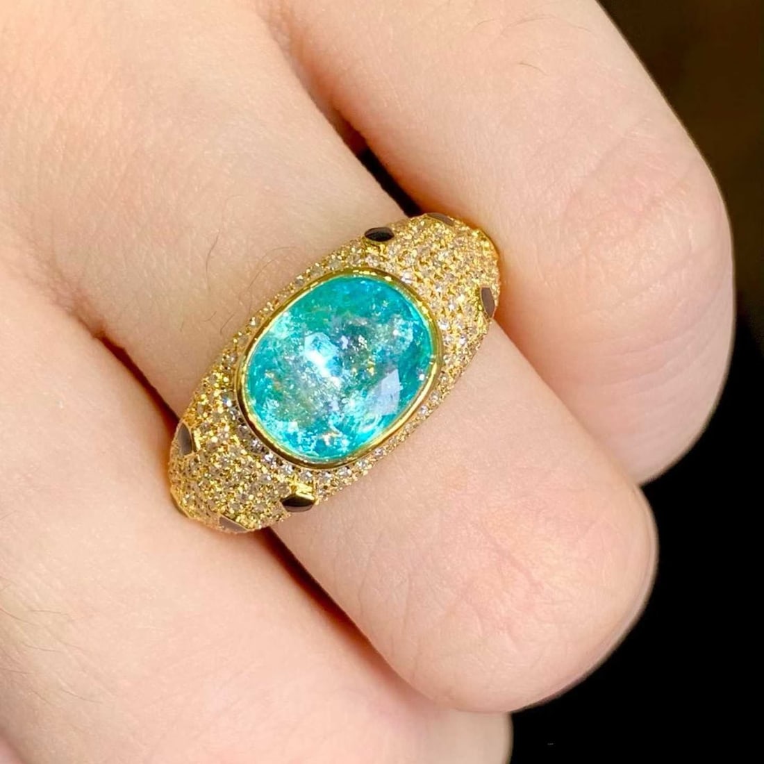 14k Gold 1.95 Ct Natural Paraiba Tourmaline & Diamond Ring - 2