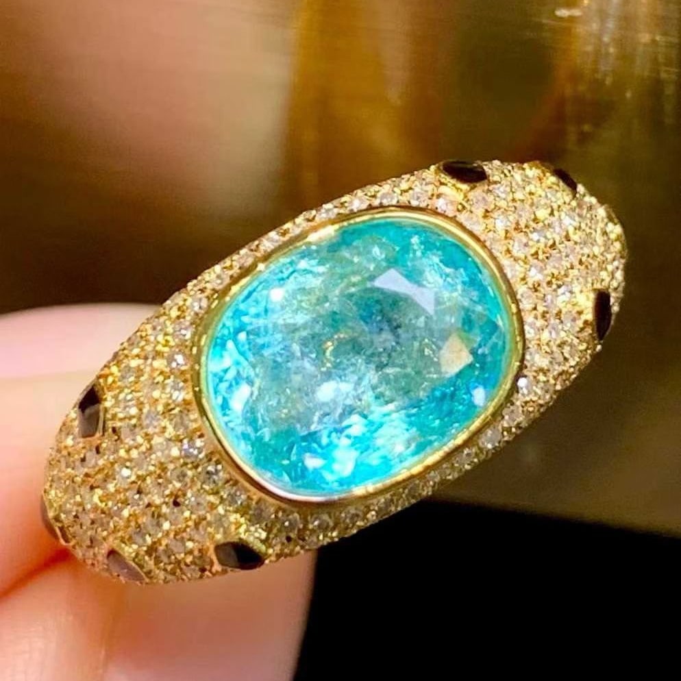 14k Gold 1.95 Ct Natural Paraiba Tourmaline & Diamond Ring - 5