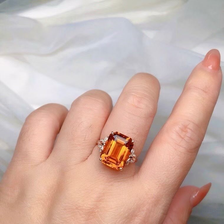 14k Gold 6.20 Ct Natural Citrine & Diamond Ring - 2