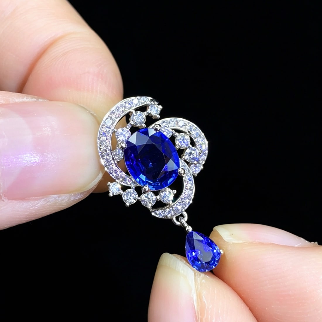 14k Gold 2.05 Ctw Natural Sapphire & Diamond Pendant( Without Chain ) - 2