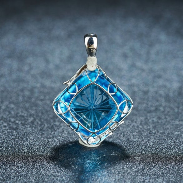 14k Gold 30 Ct Natural Topaz & Diamond Pendant( Without Chain ) - 5