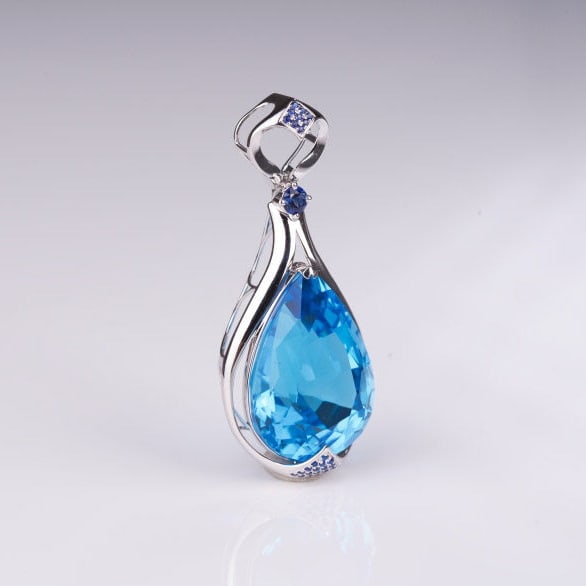 14k Gold 24.41 Ctw Natural Topaz & Sapphire Pendant( Without Chain ) - 8