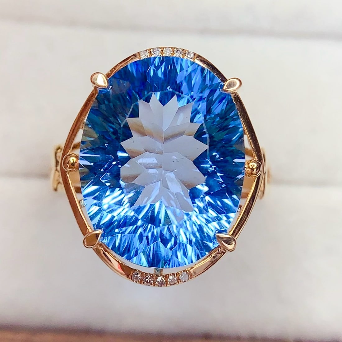 14k Gold 10.45 Ct Natural Topaz & Diamond Ring - 2
