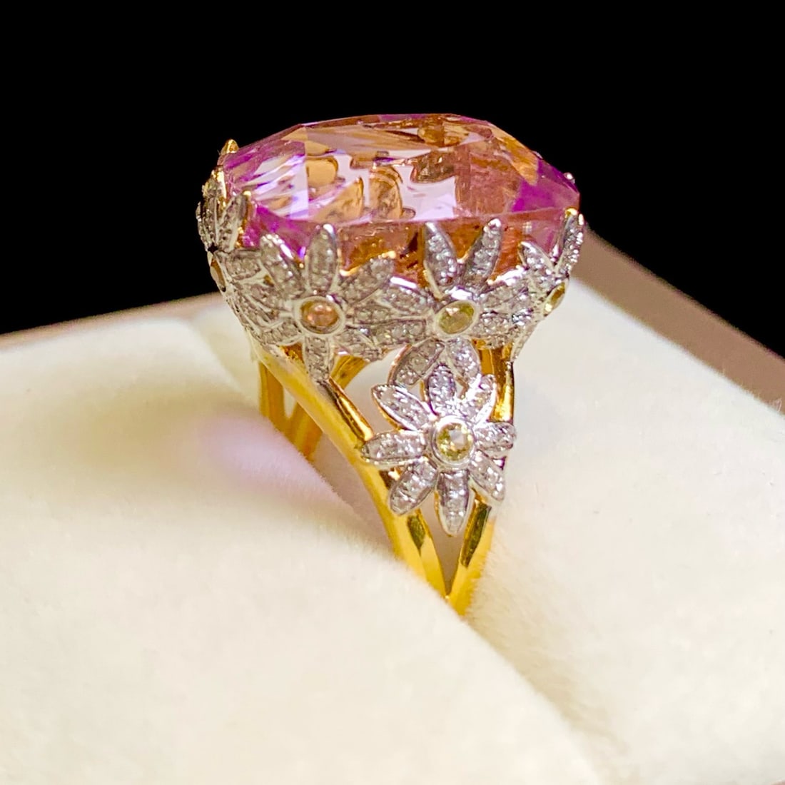 14k Gold 20.45 Ct Natural Kunzite & Diamond Ring - 3