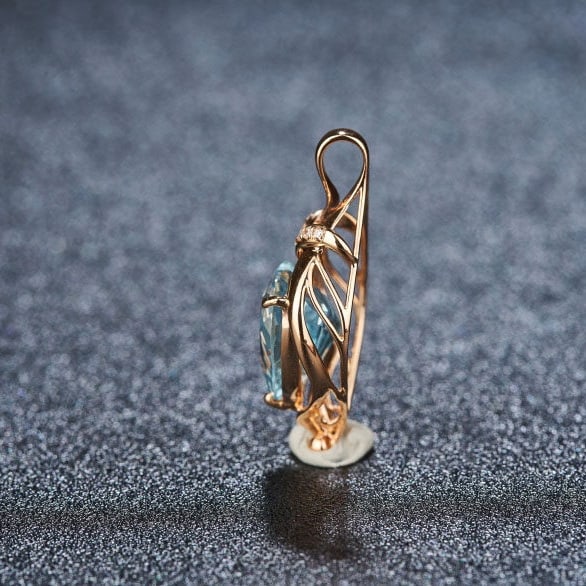 14k Gold 2.21 Ct Natural Aquamarine & Diamond Pendant( Without Chain ) - 4