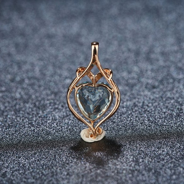 14k Gold 2.21 Ct Natural Aquamarine & Diamond Pendant( Without Chain ) - 5