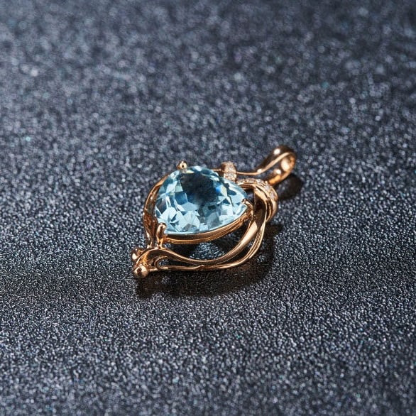 14k Gold 2.21 Ct Natural Aquamarine & Diamond Pendant( Without Chain ) - 6