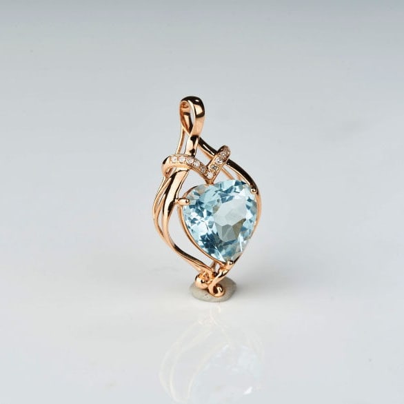 14k Gold 2.21 Ct Natural Aquamarine & Diamond Pendant( Without Chain ) - 8